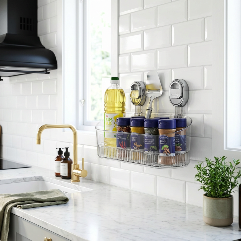 Wall Shelf Adhesive No Drill Kitchen Bathroom Storage Organiser