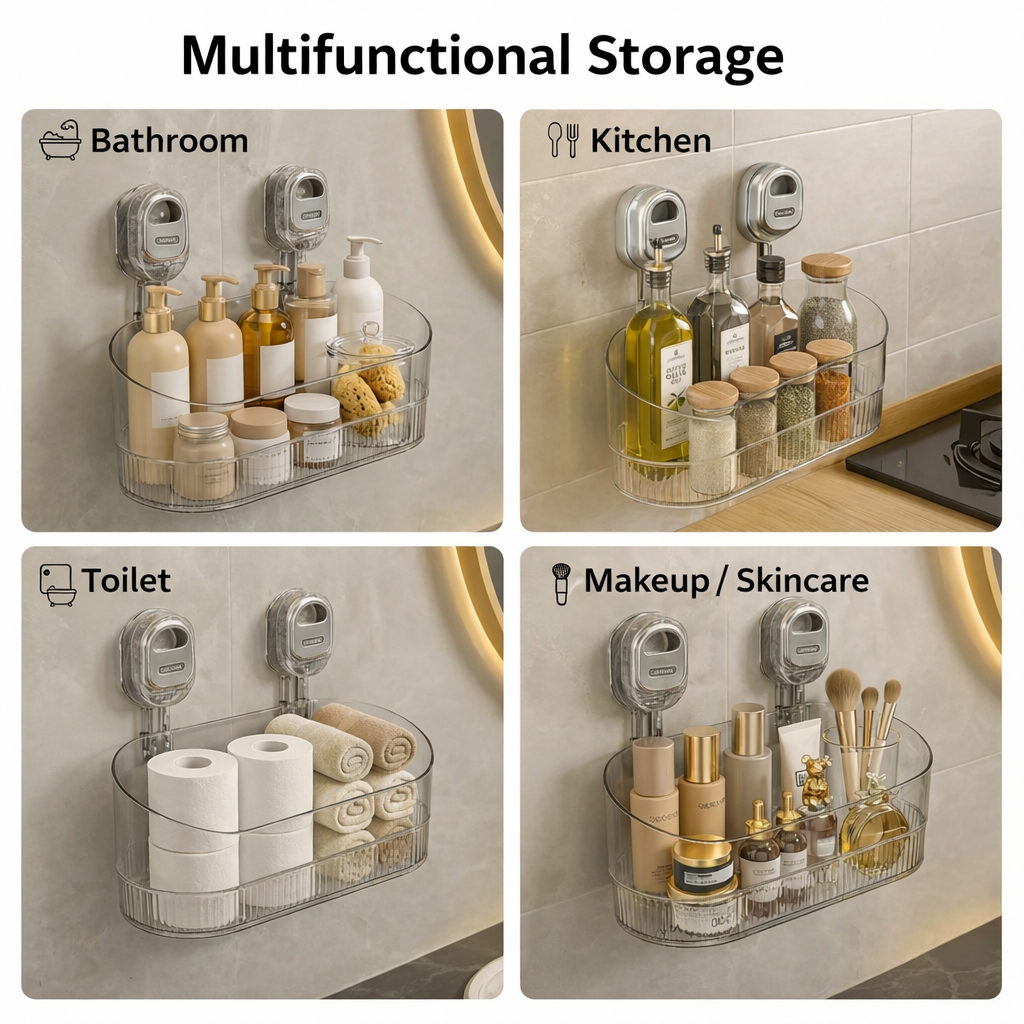Wall Shelf Adhesive No Drill Kitchen Bathroom Storage Organiser
