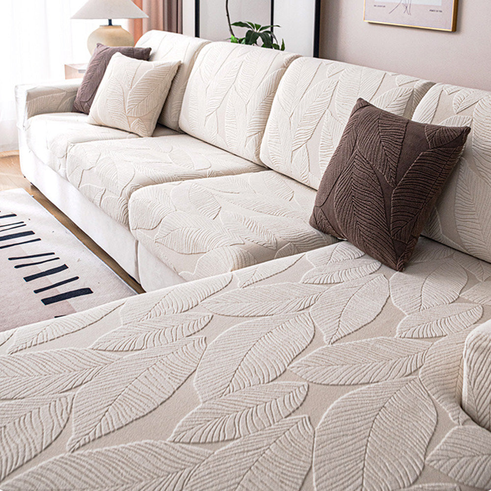 Leaf Jacquard Stretch Sofa Cover, Water-Repellent Furniture Protector — product view 3
