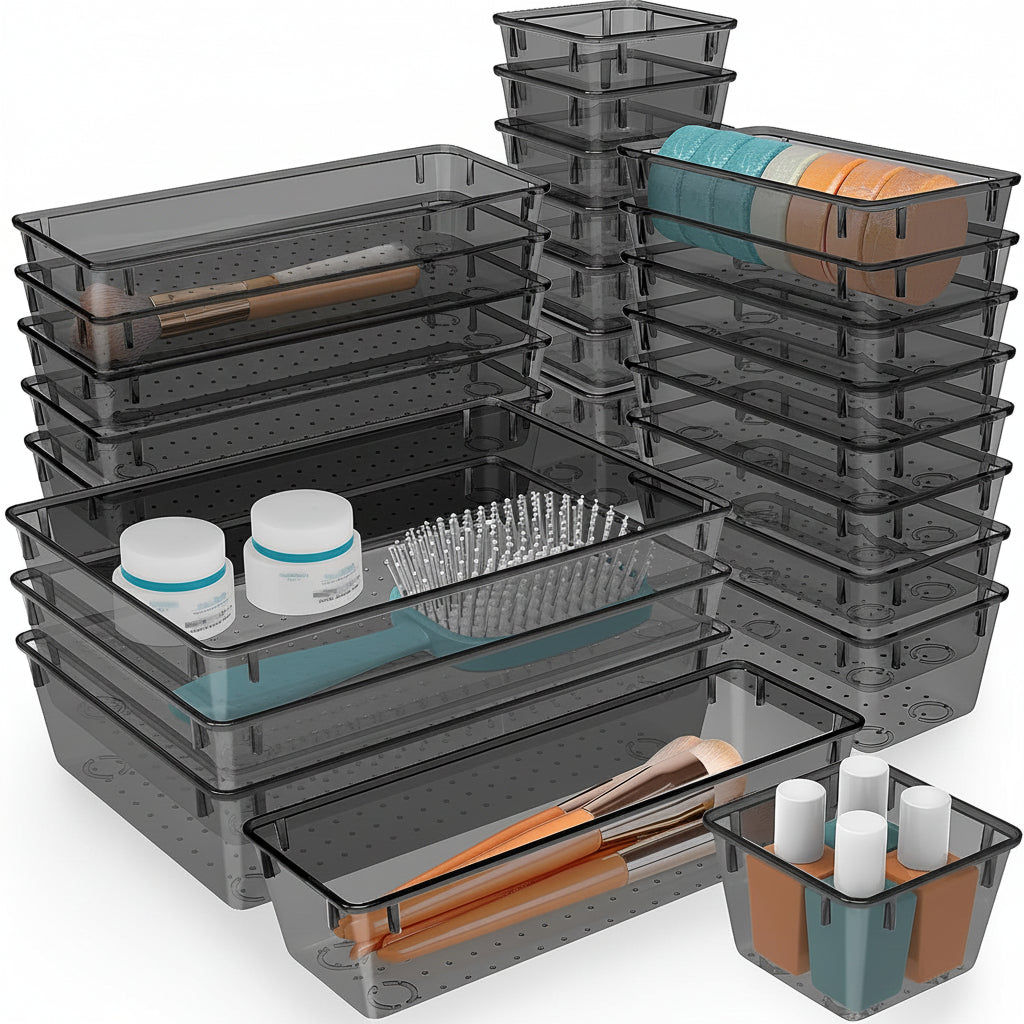 Drawer Organiser Plastic Storage Trays Set Kitchen Office Bathroom