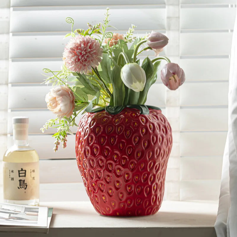 Red Strawberry Ceramic Flower Vase