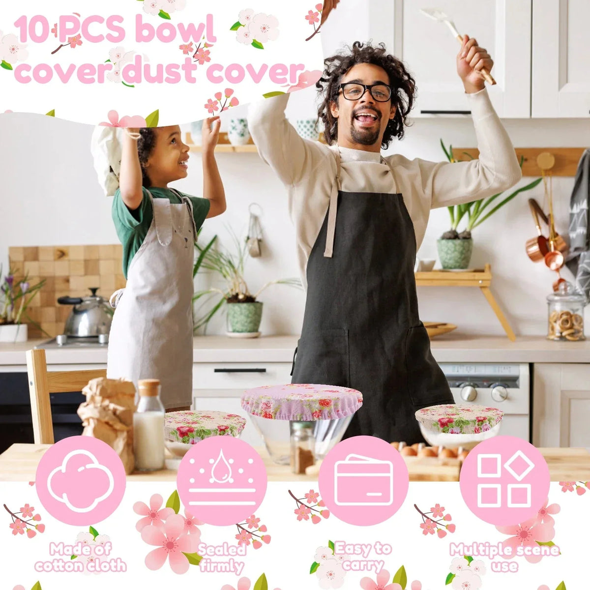 Reusable Cotton Bowl Covers, 10-Piece Elastic Food Cover Set — product view 8