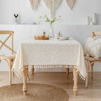 Floral Cotton Tablecloth with Decorative Edging