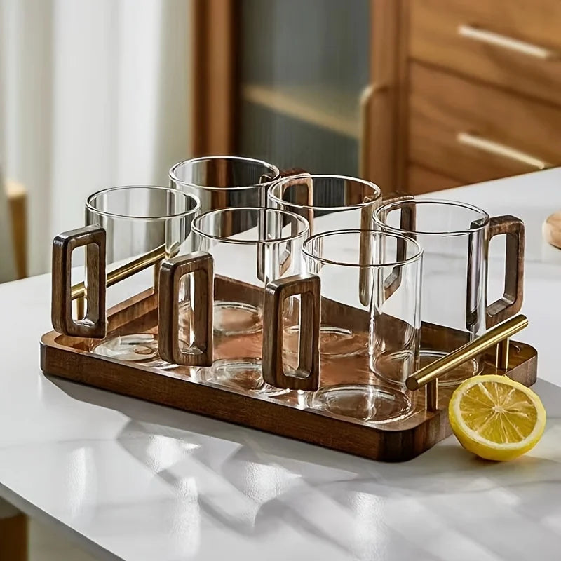 Borosilicate Glass Coffee Mug with Walnut Handle, 399.24 ml (13.5 US fl oz) — product view 6