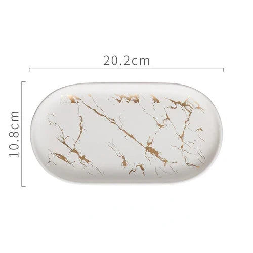 Marble Effect Ceramic Oval Storage Tray