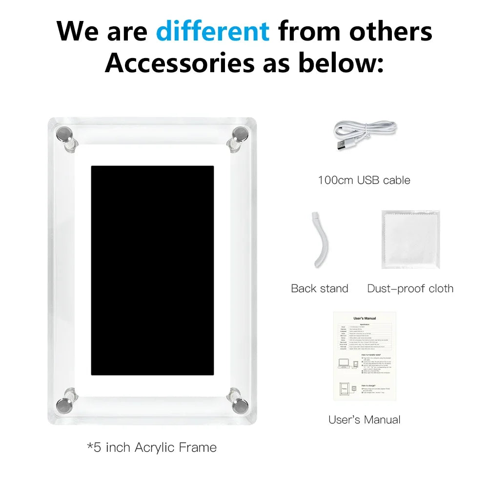 Acrylic Digital Photo Frame Portable IPS Display with Built-in Battery