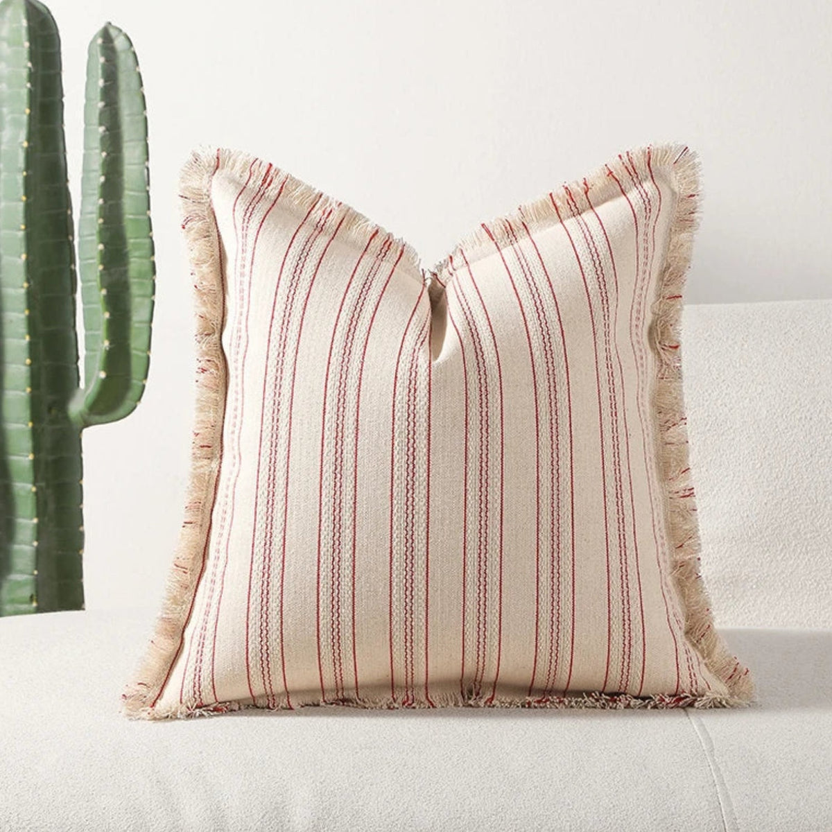 Striped Jacquard Fringe Cushion Cover – image 3