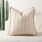 Striped Jacquard Fringe Cushion Cover – image 1