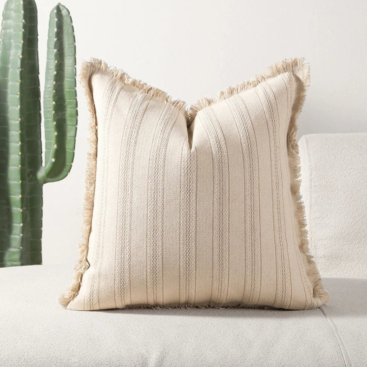 Striped Jacquard Fringe Cushion Cover – image 1