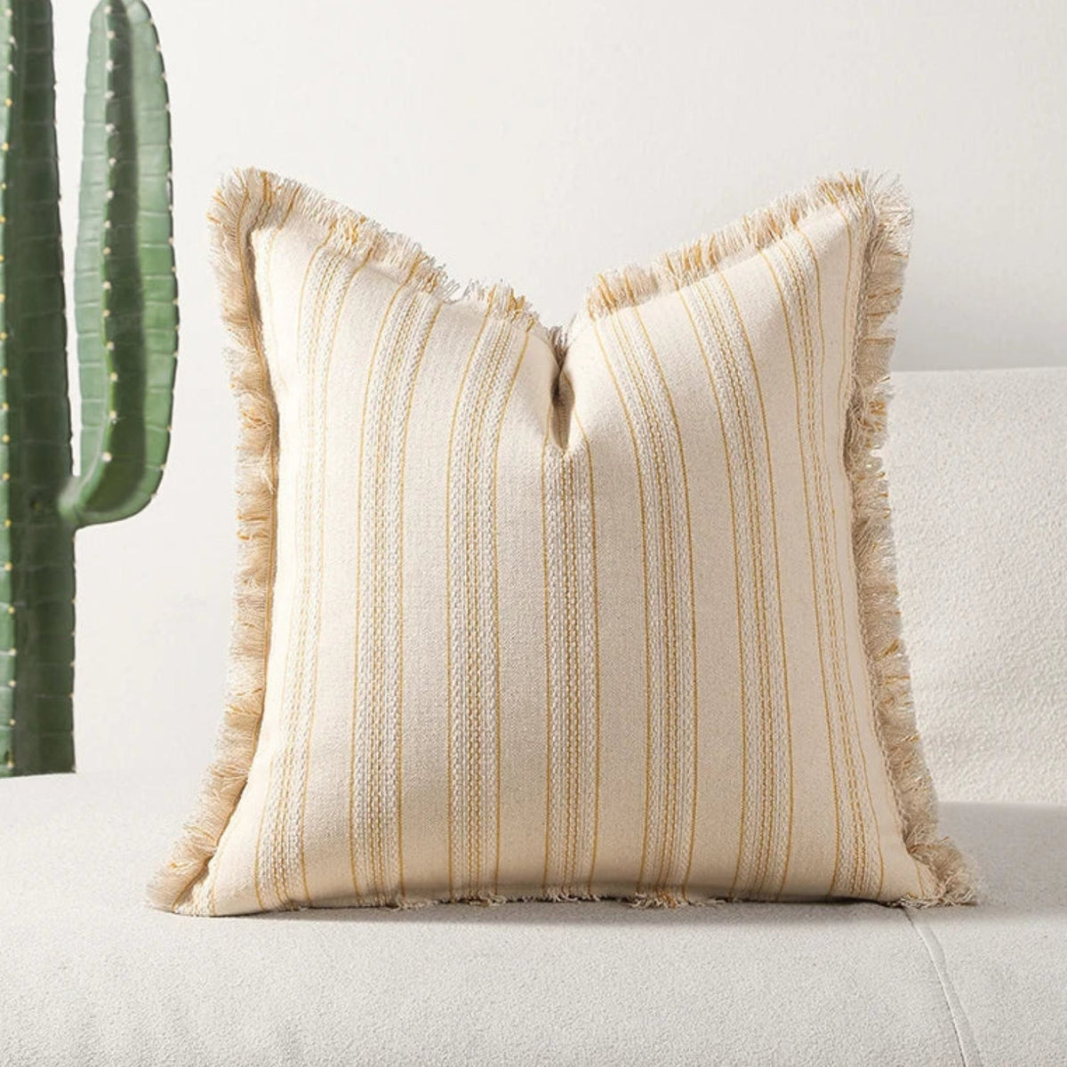 Striped Jacquard Fringe Cushion Cover – image 2