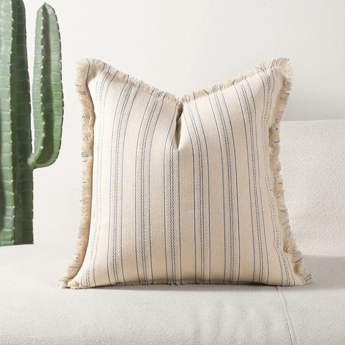 Striped Jacquard Fringe Cushion Cover – image 5
