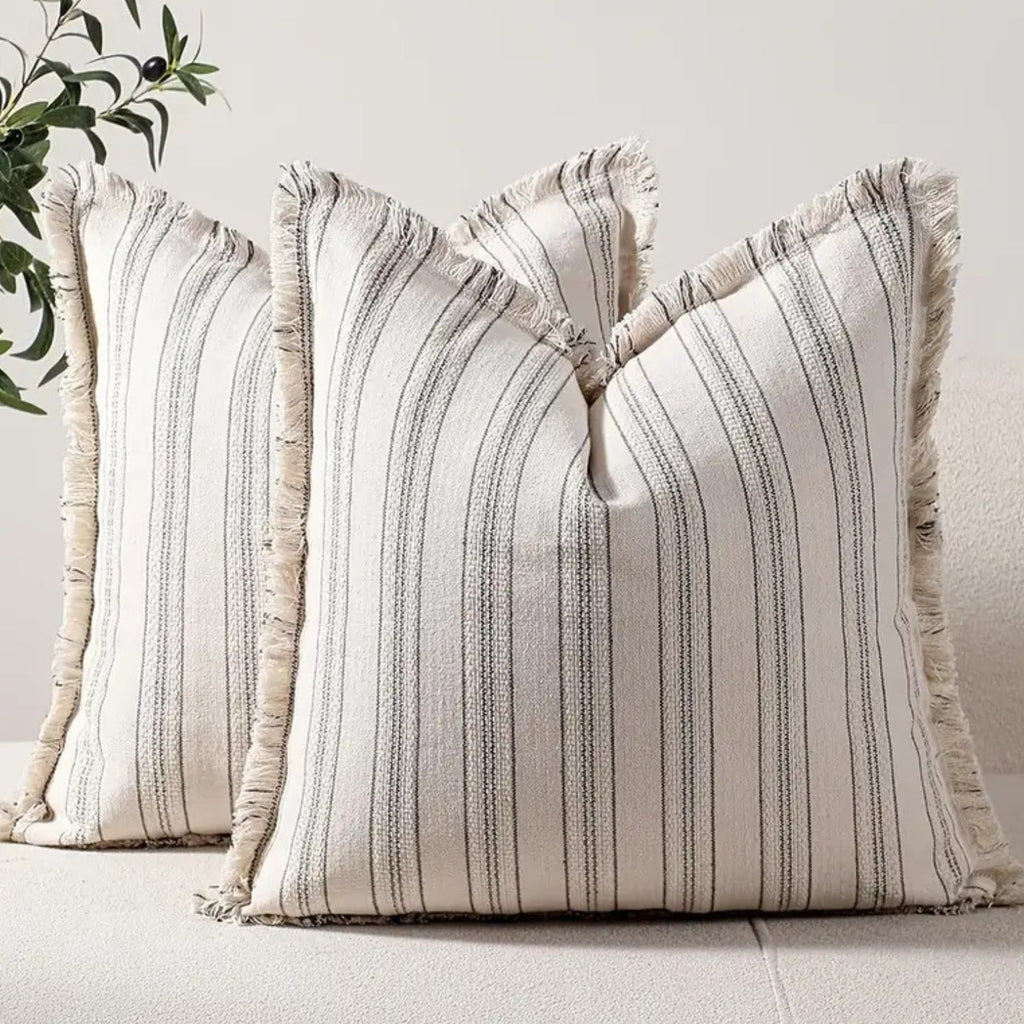 Striped Jacquard Fringe Cushion Cover – image 6