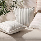 Striped Jacquard Fringe Cushion Cover – image 8
