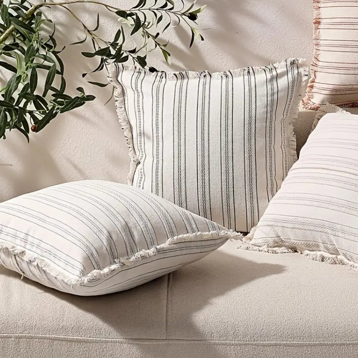 Striped Jacquard Fringe Cushion Cover – image 8
