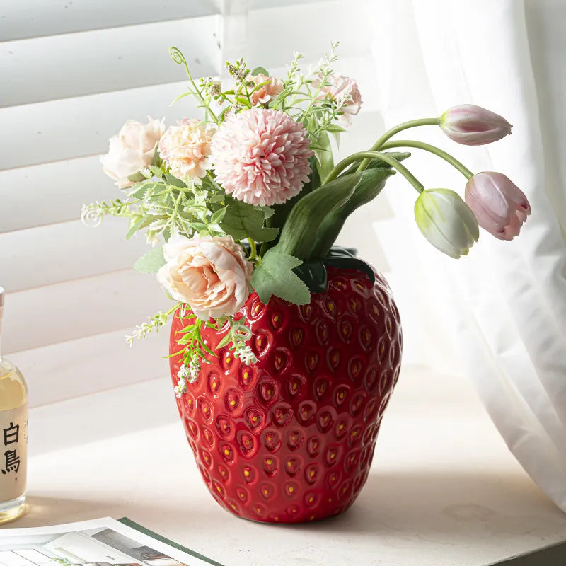 Red Strawberry Ceramic Flower Vase