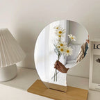 Curved Acrylic Table Mirror with Wooden Base