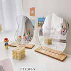 Curved Acrylic Table Mirror with Wooden Base