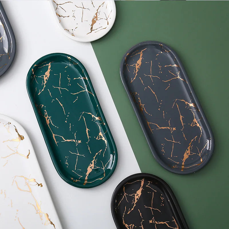 Marble Effect Ceramic Oval Storage Tray