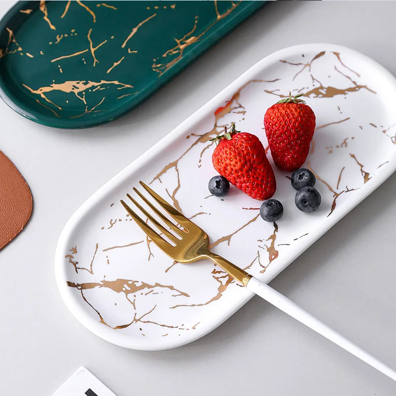 Marble Effect Ceramic Oval Storage Tray