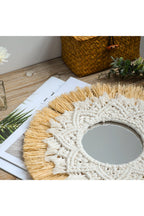 Woven Grass and Cotton Decorative Mirror, 35 cm
