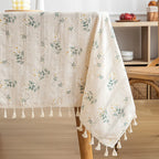Floral Cotton Tablecloth with Decorative Edging