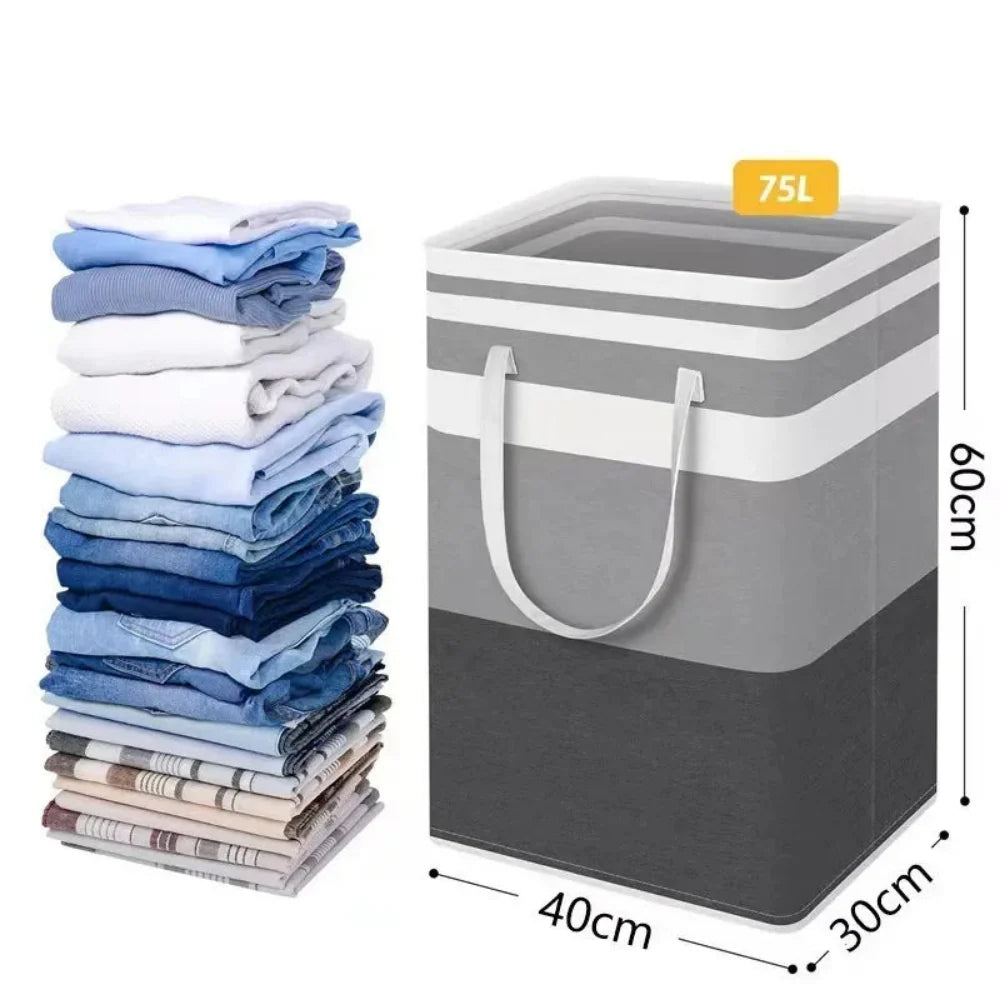75L Waterproof Laundry Basket Foldable Fabric Clothes Hamper with Handles