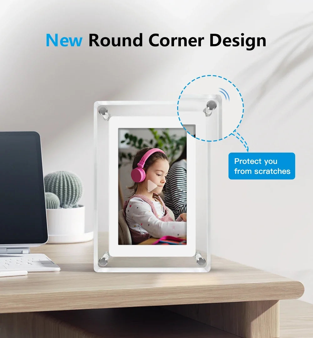 Acrylic Digital Photo Frame Portable IPS Display with Built-in Battery