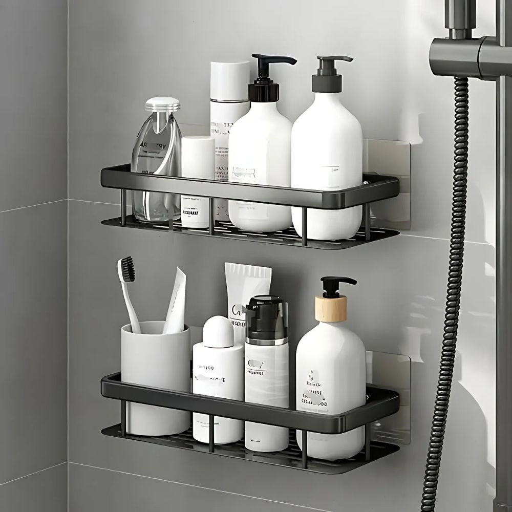 Adhesive Shower Caddy, Black No-Drill Bathroom Organiser - product view 5