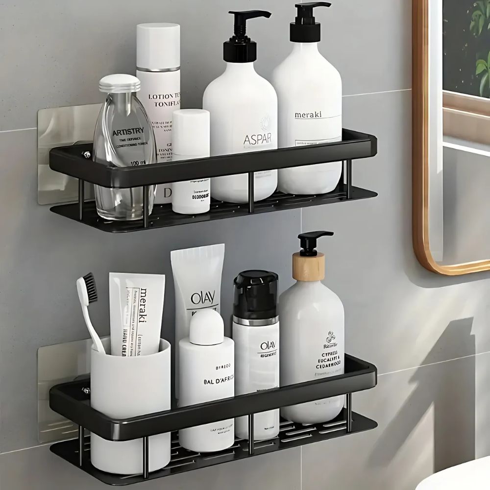 Adhesive Shower Caddy, Black No-Drill Bathroom Organiser - product view 2