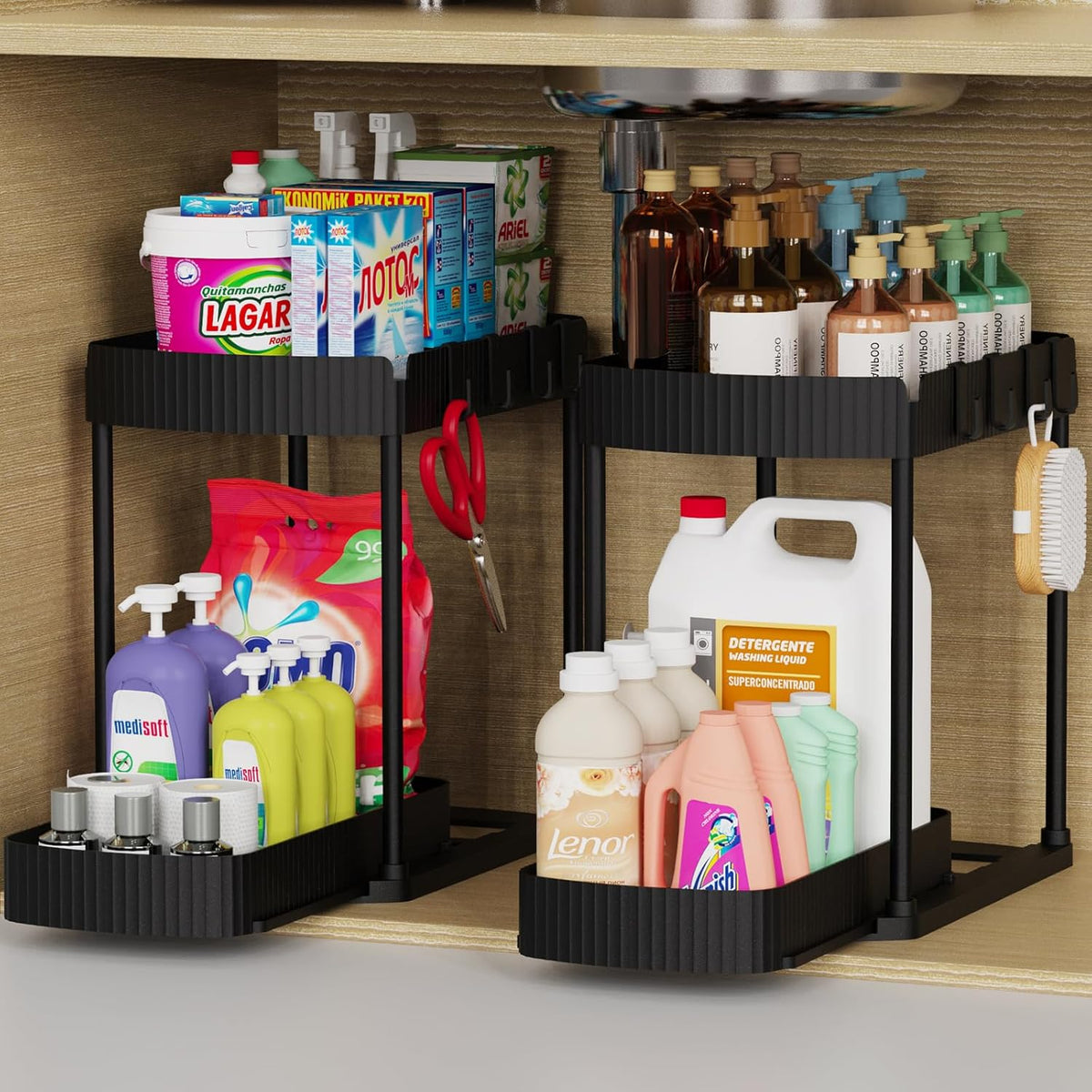 Under Sink Organiser Set 2 Pack Multi Purpose Storage Drawers