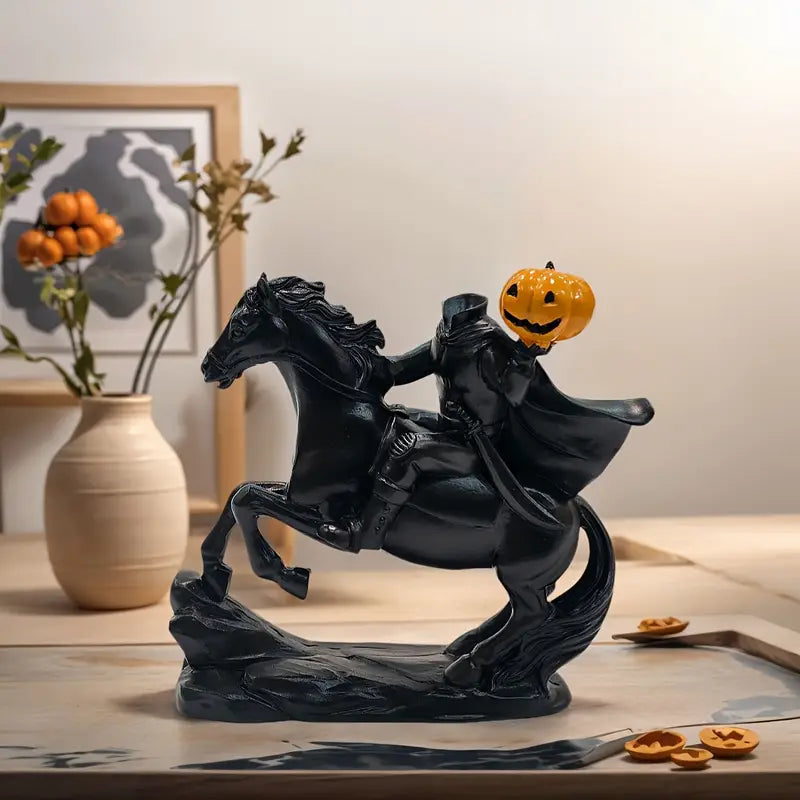 Headless Horseman Halloween Figurine, Resin Pumpkin Rider Decor - product view 6