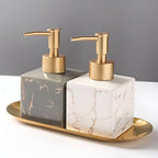 Marbled Ceramic Soap Dispenser with Gold-Tone Pump - product view 3