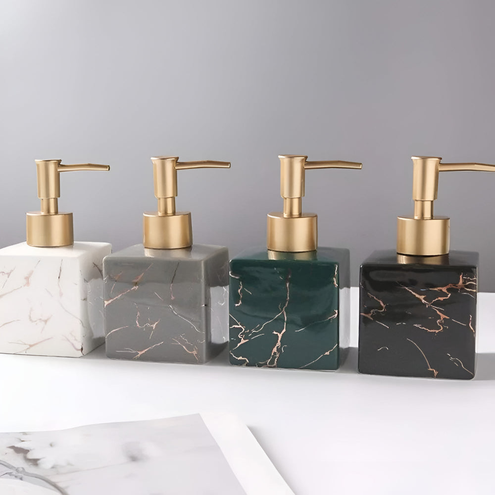 Marbled Ceramic Soap Dispenser with Gold-Tone Pump - product view 4