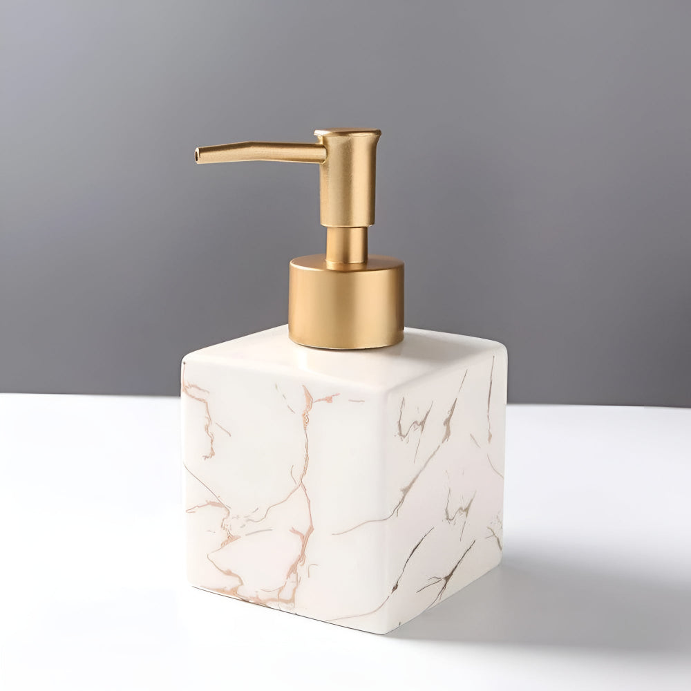 Marbled Ceramic Soap Dispenser with Gold-Tone Pump - product view 1