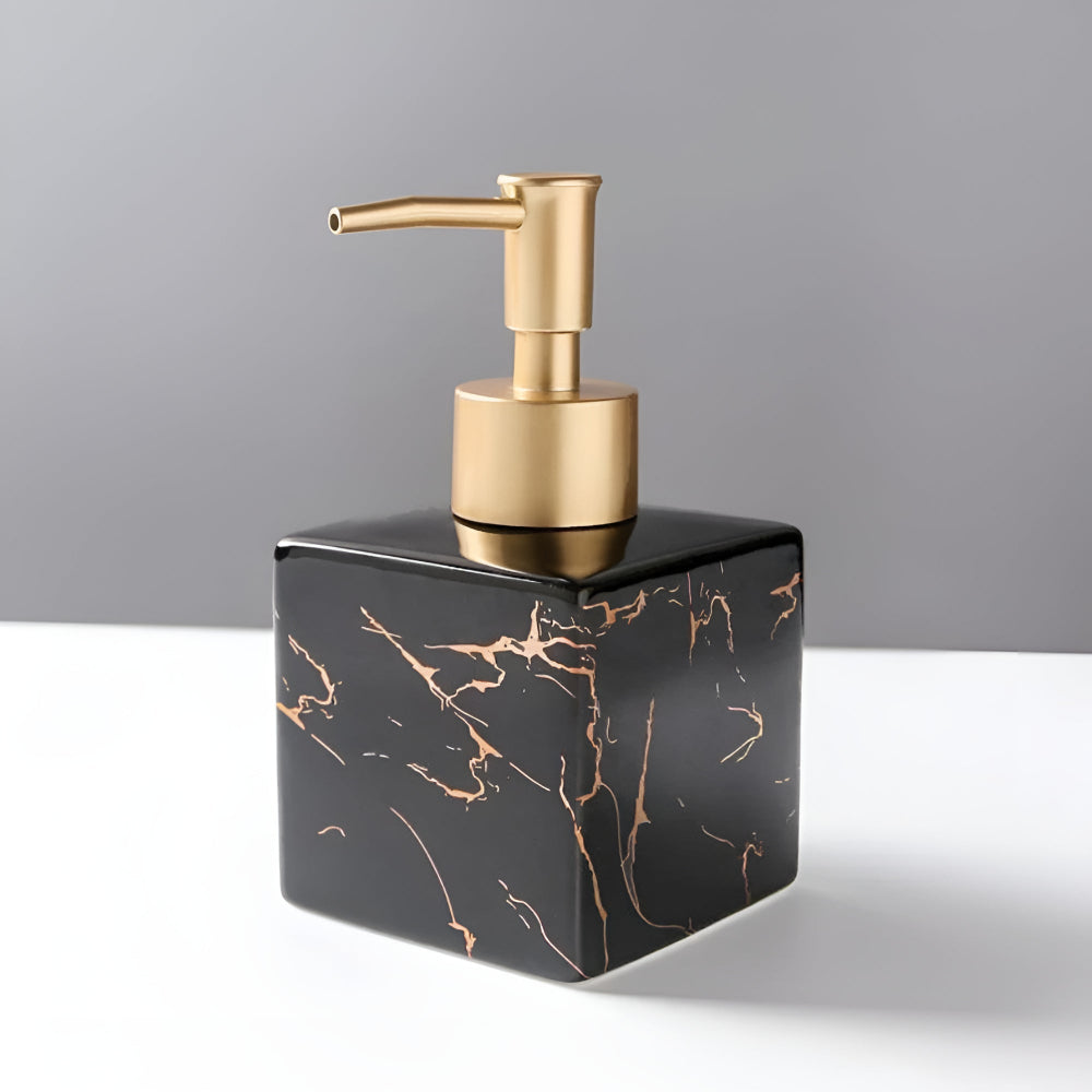 Marbled Ceramic Soap Dispenser with Gold-Tone Pump - product view 5