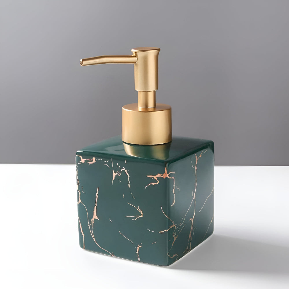 Marbled Ceramic Soap Dispenser with Gold-Tone Pump - product view 6