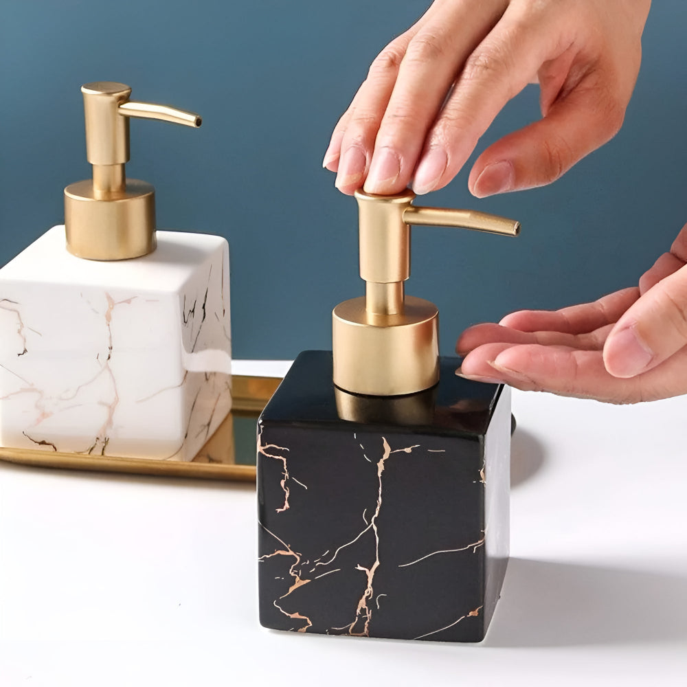 Marbled Ceramic Soap Dispenser with Gold-Tone Pump - product view 2