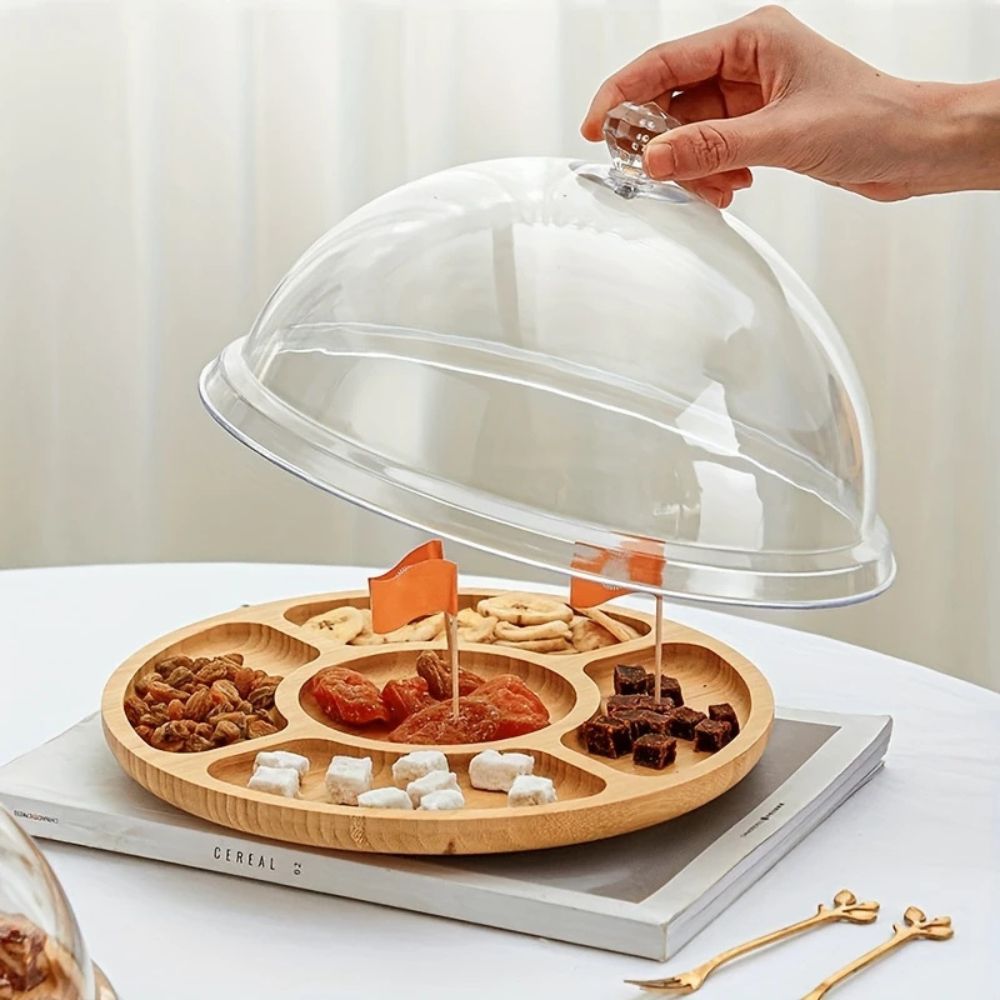 Round Wooden Snack Serving Tray with Five Compartments - product view 6
