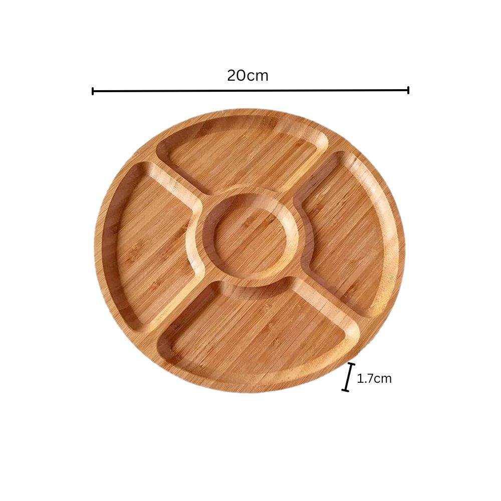 Round Wooden Snack Serving Tray with Five Compartments - product view 7