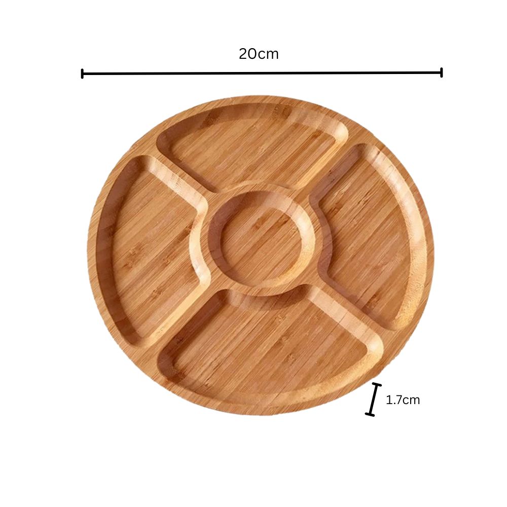 Round Wooden Snack Serving Tray with Five Compartments - product view 8