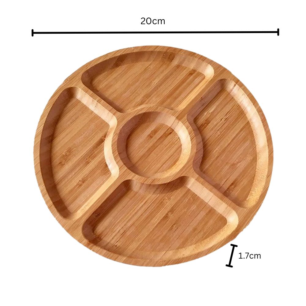 Round Wooden Snack Serving Tray with Five Compartments - product view 9