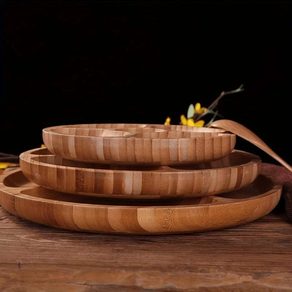 Round Wooden Snack Serving Tray with Five Compartments - product view 5
