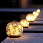Solar Lights Orb Crackle Glass Sphere Path Accent Outdoor Glow