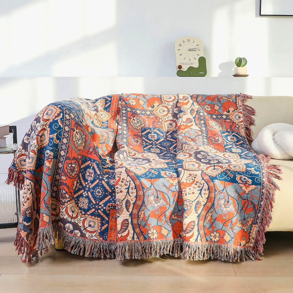 Floral Jacquard Cotton Throw Blanket for Sofa Styling - product view 1