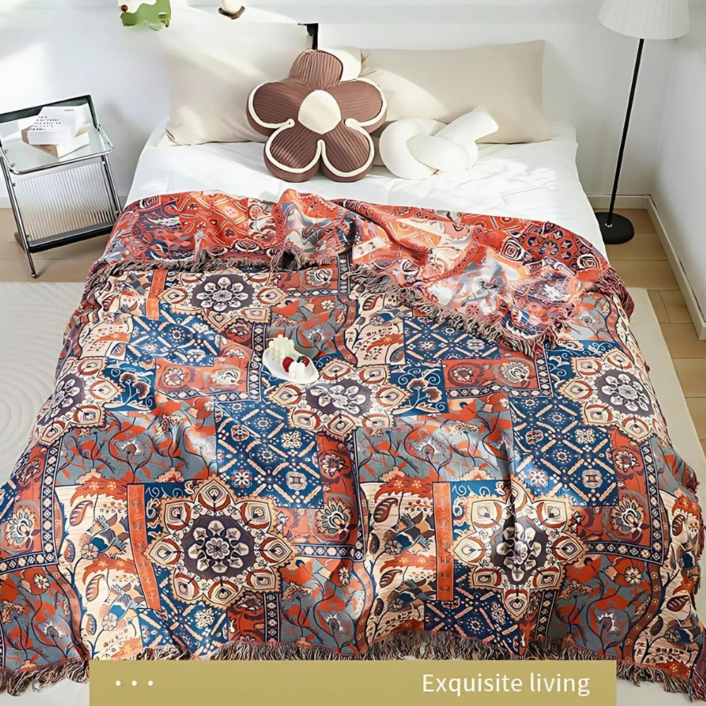 Floral Jacquard Cotton Throw Blanket for Sofa Styling - product view 2