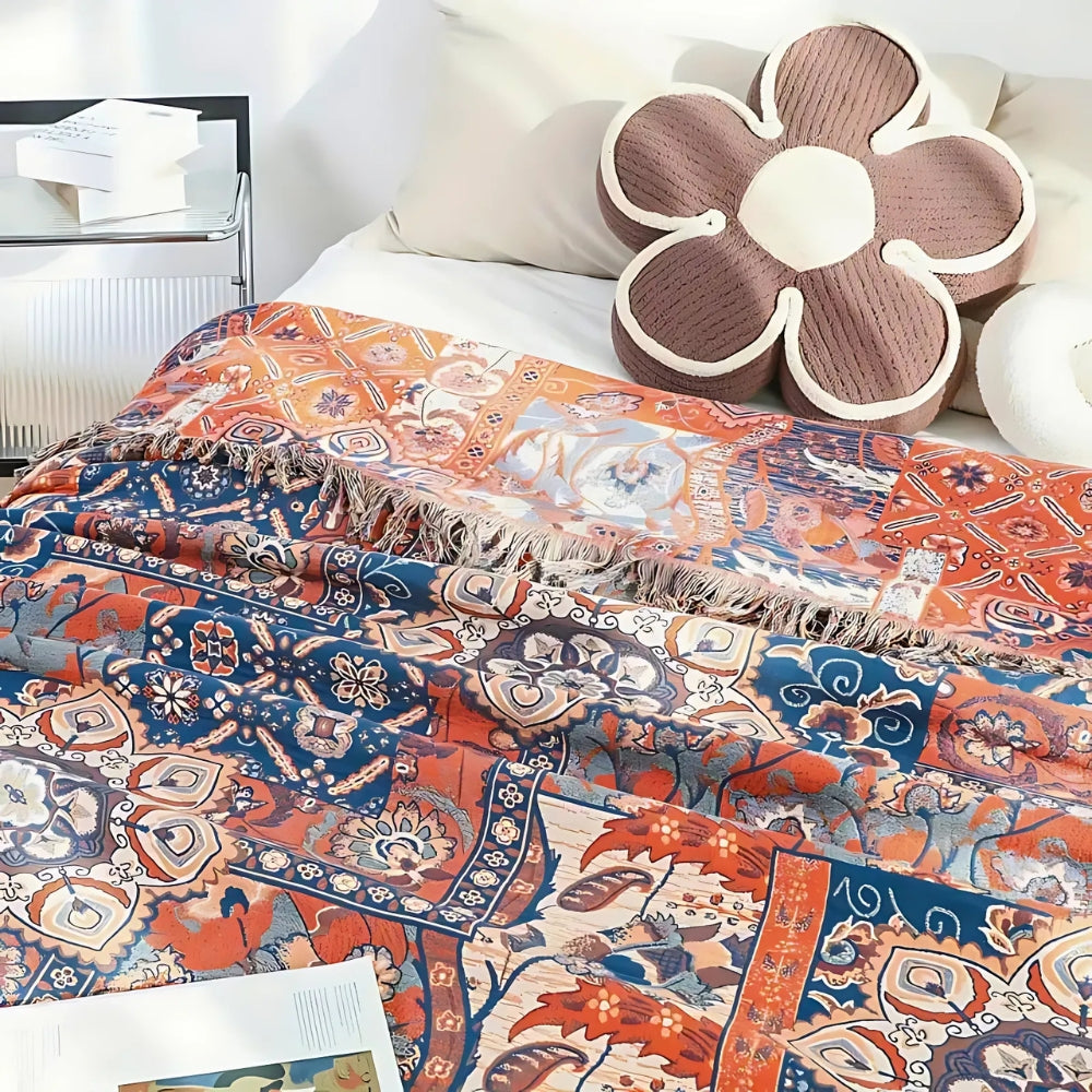 Floral Jacquard Cotton Throw Blanket for Sofa Styling - product view 3