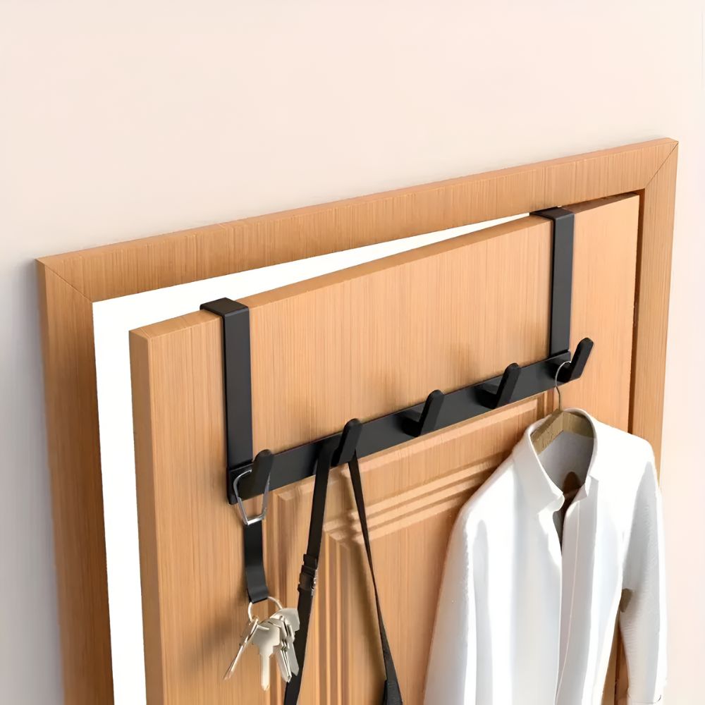 Over-the-Door Hook Rack, Stainless Steel 5-Hook Organiser - product view 3