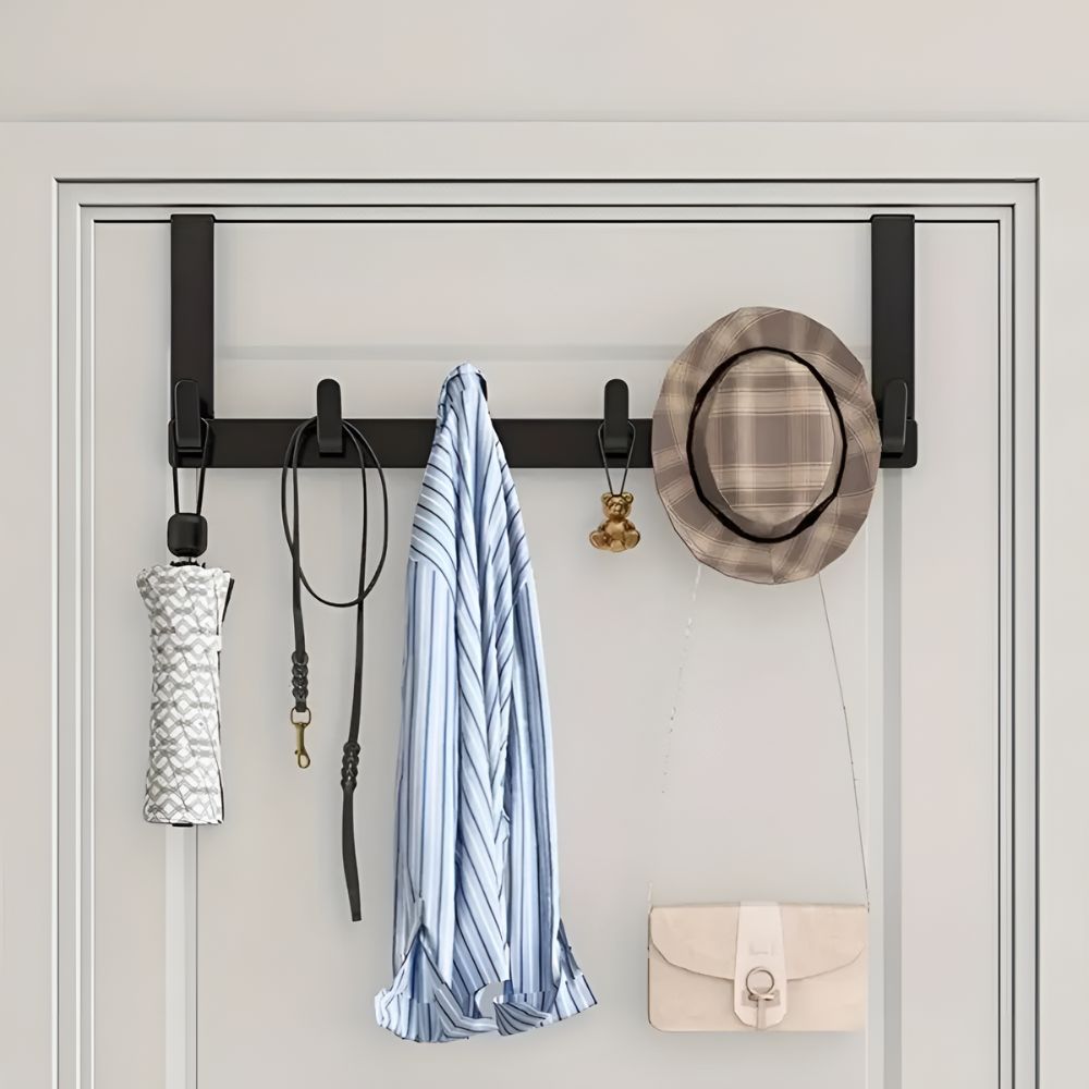 Over-the-Door Hook Rack, Stainless Steel 5-Hook Organiser - product view 4