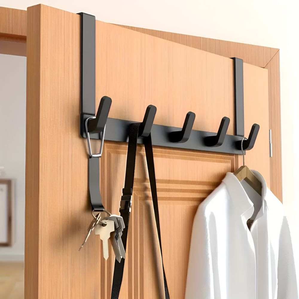 Over-the-Door Hook Rack, Stainless Steel 5-Hook Organiser - product view 2