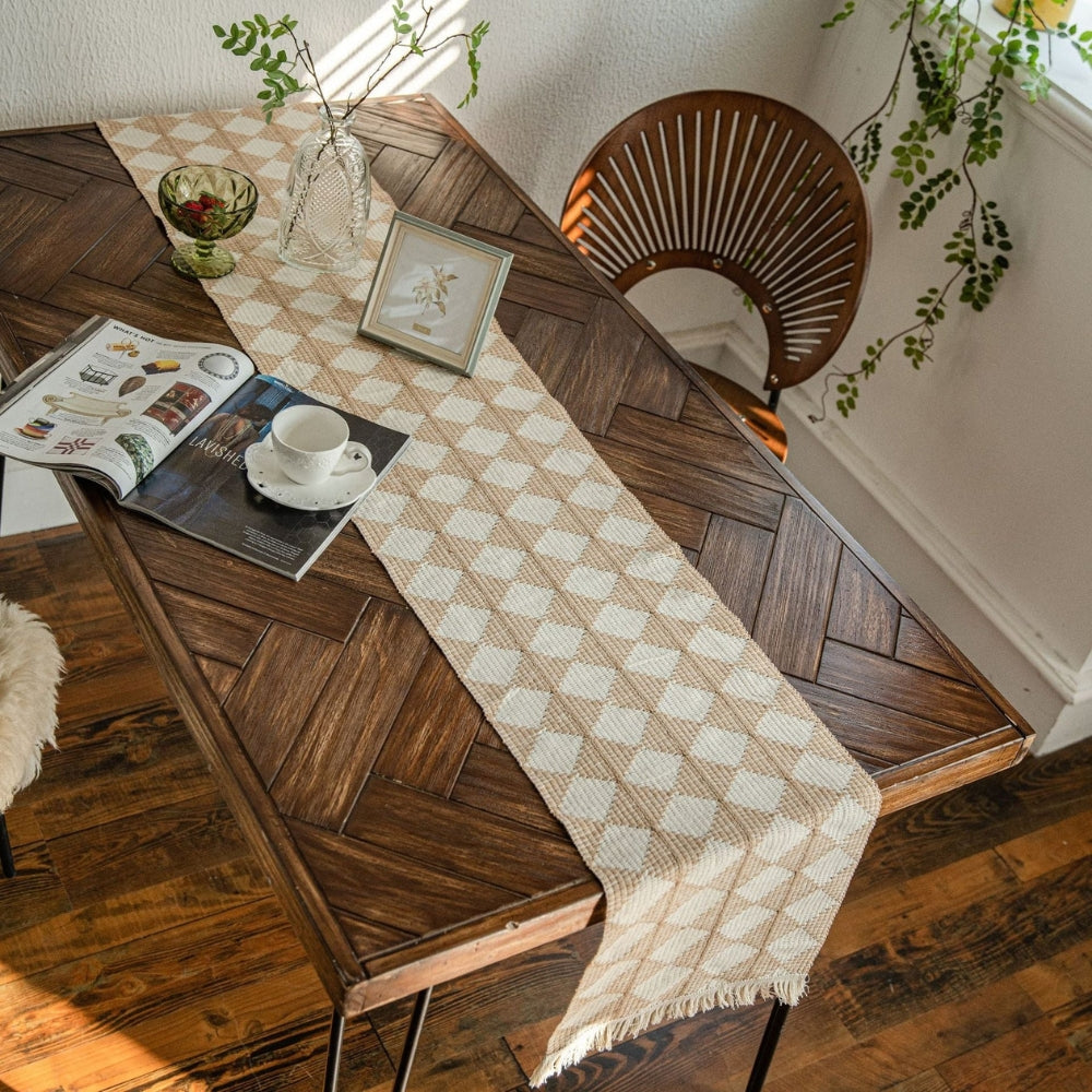 Diamond Woven Tassel Table Runner – image 1